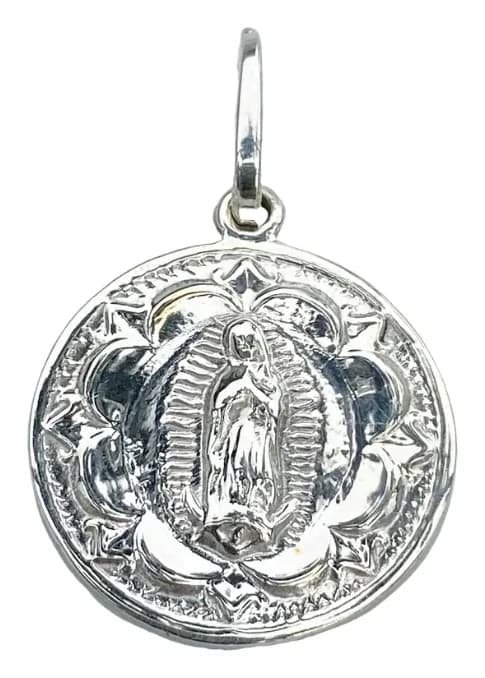 Medalla de Plata de La Virgen de Guadalupe Chica con Rosa