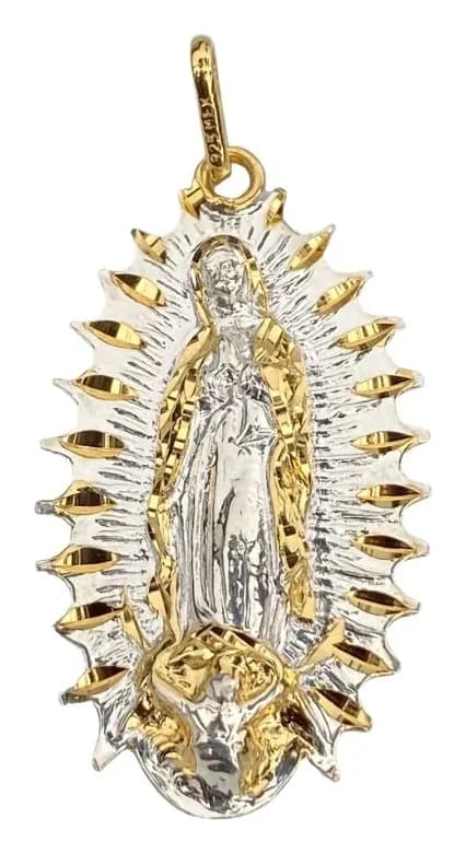 Medalla de Plata de La Virgen de Guadalupe en Baño de Oro con Destellos 40 MM