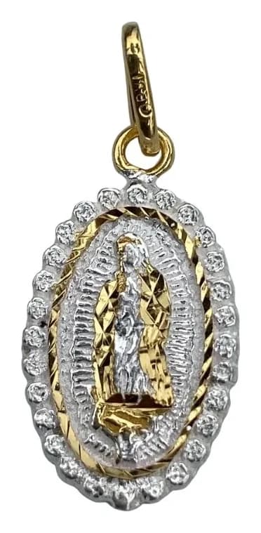 Medalla de Plata de La Virgen de Guadalupe y baño de Oro con Rosas y Estrellas