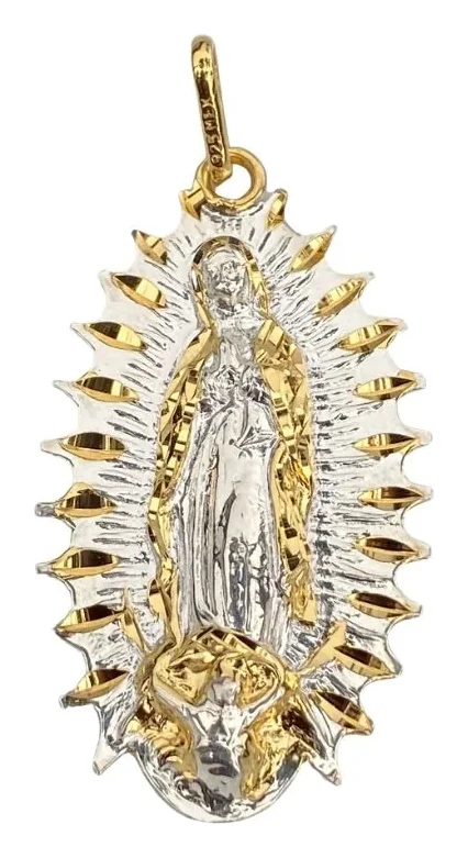 Medalla de Plata de La Virgen de Guadalupe en Baño de Oro con Destellos 40 MM