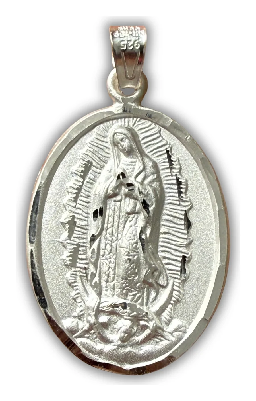 Medalla de Plata de la Virgen de Guadalupe Ovalada de Cuerpo Entero