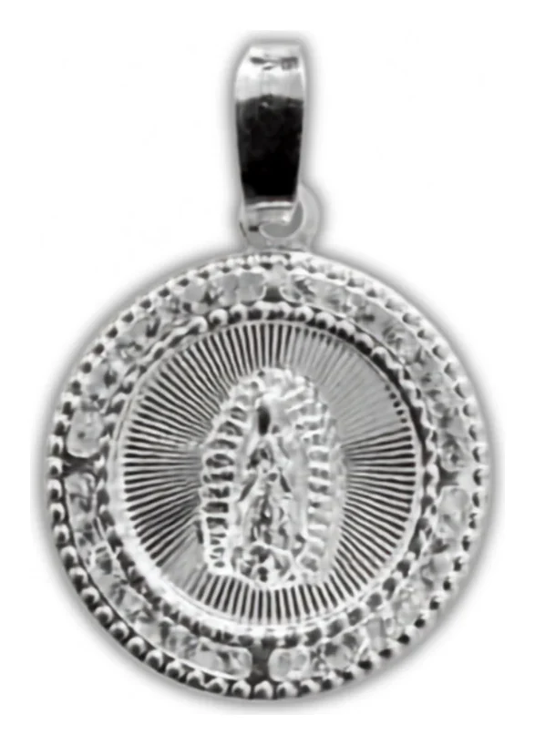 Medalla de Plata de la Virgen de Guadalupe Redonda con Zirconias 18.5 MM